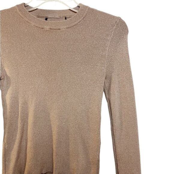 Ribbed Crew Neck Casual Long Sleeve Sweater Top Brown Size Small - Picture 2 of 3